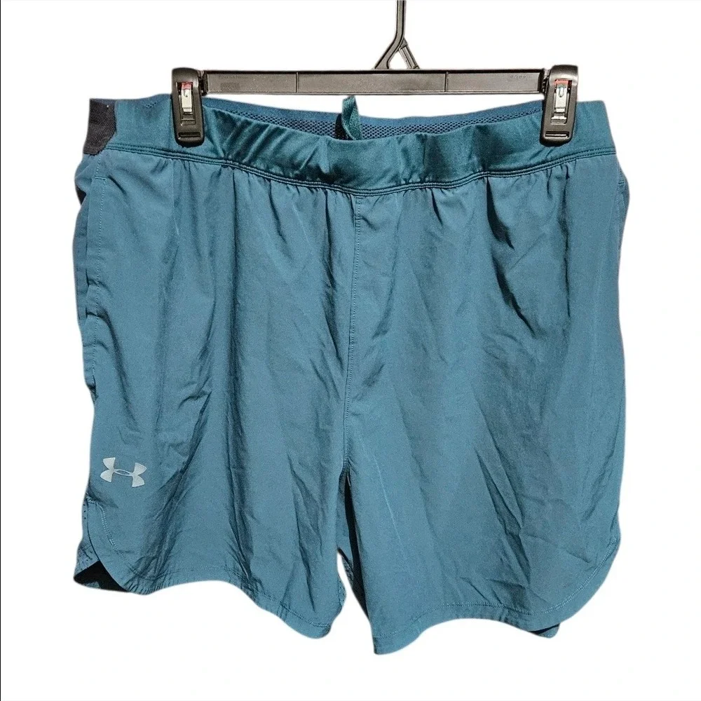 Under Armour Mens 3XL Stretch Woven Running Shorts Teal Zip Pocket‎ Performance